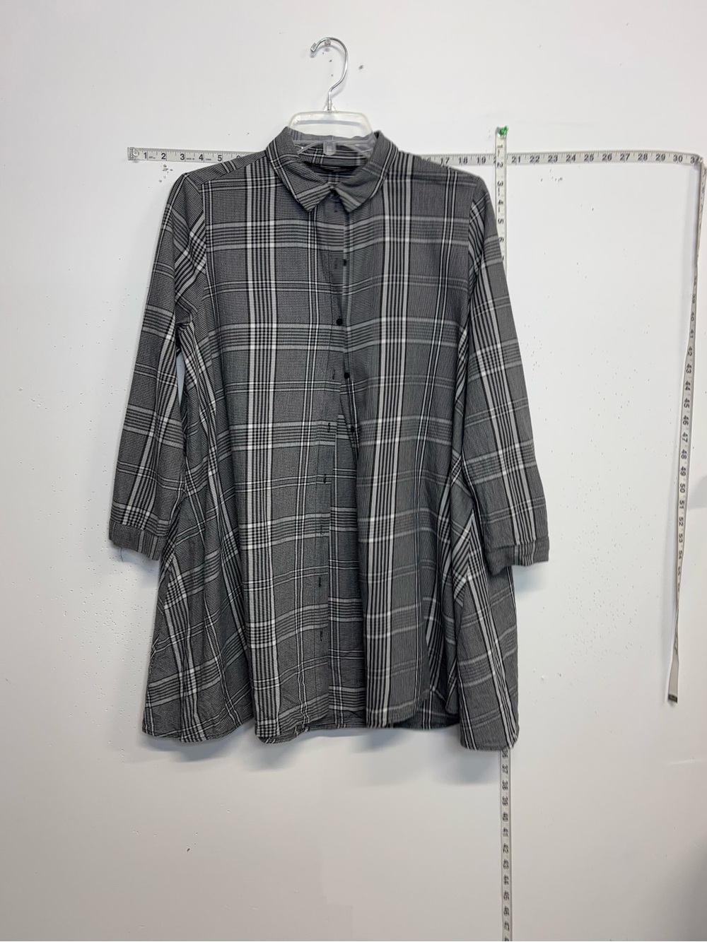 Zara Black and Gray Plaid Button-Front Tunic